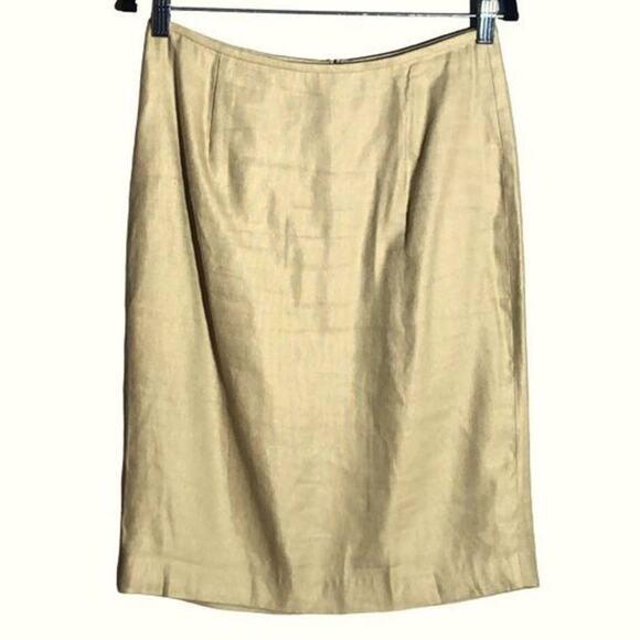 Calvin Klein Linen Pencil Skirt Size 2 Khaki Tan Workwear Minimalist Classic - Picture 1 of 12